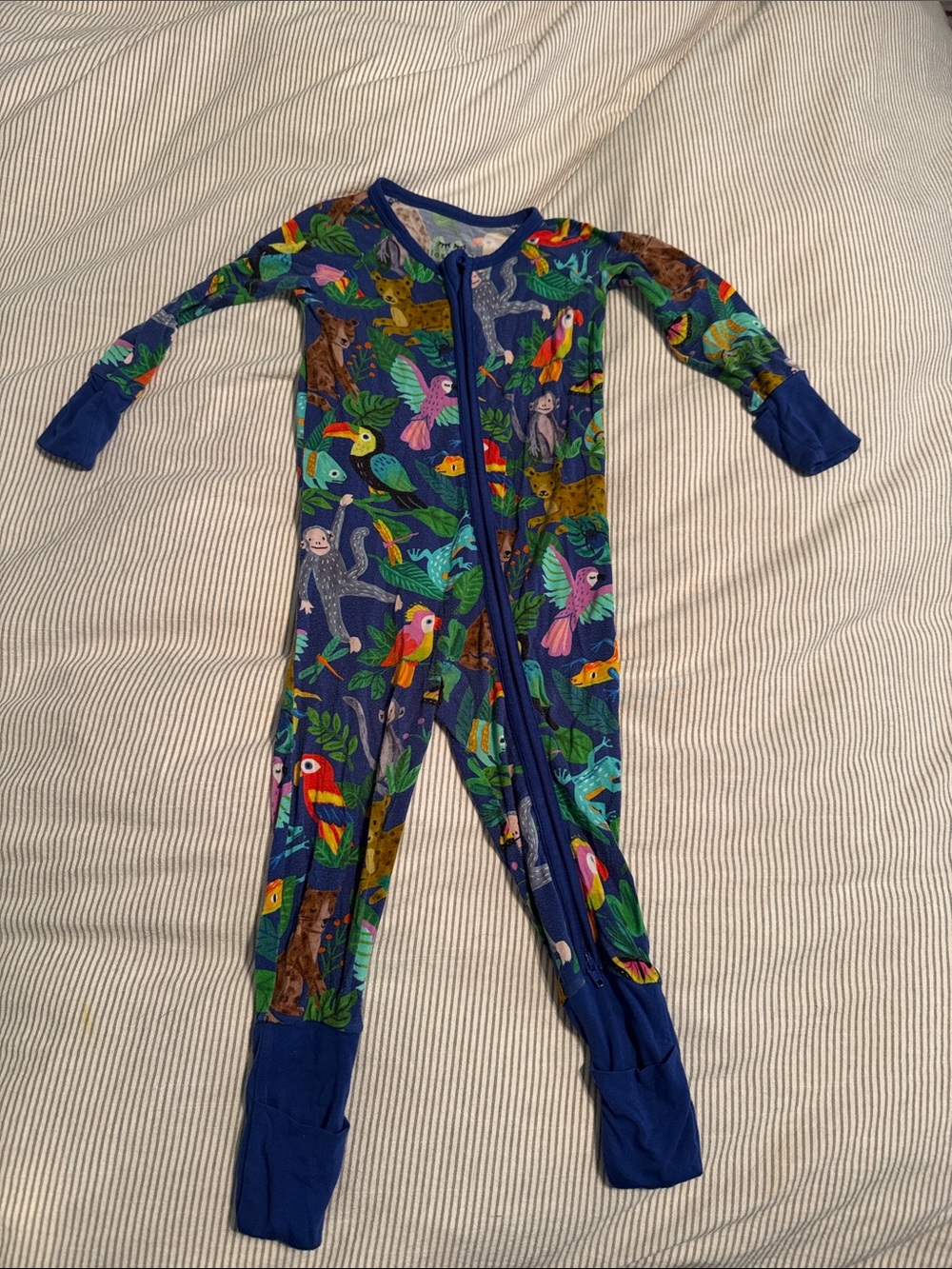 Little Sleepies  6-12 Month Onesie Pajama Navy Jungle-Print
